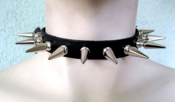 Leather Choker With Long Spikes 14CLS