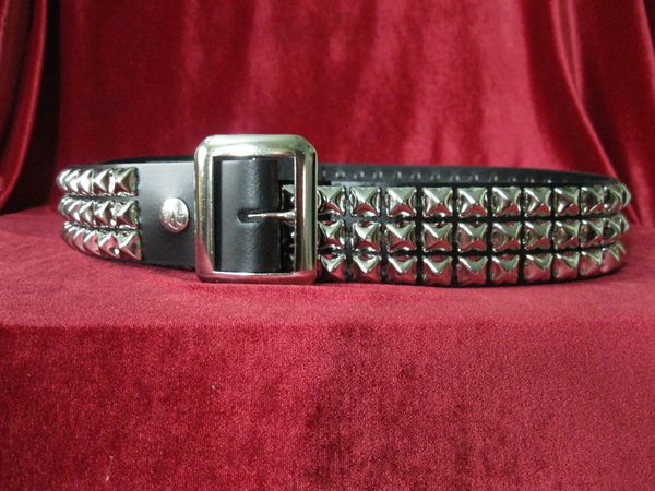 Classic 3 Row Pyramid Studded Leather Belt, 1.5 Removable Buckle