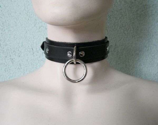 Bondage Choker 61CSR Leather Choker W/ One O Ring