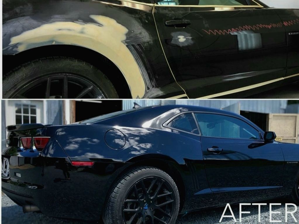 Before and after auto body shop repair work