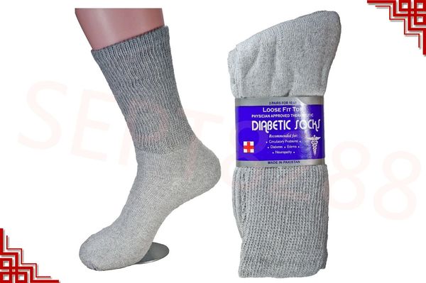 Loose Fit Cotton Diabetic Socks for Men and Women, 3 Pairs, Crew