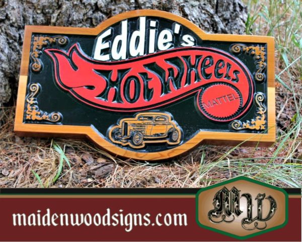 Personalized Garage Sign Hot Wheels Themed Doubled Sided Exterior Custom Sign Hot Rod Man Cave Business Sign