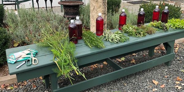 Bottling herbs and vinegar