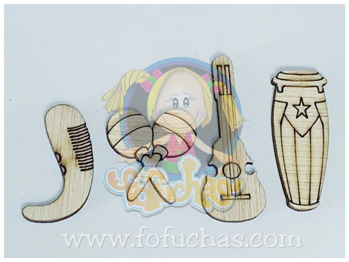 Apliques Instrumentos Cuatro, Maracas, Conga y Guiro