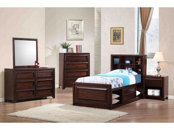 Greenough Youth Storage Bookshelf Bed Set Twin Bed Dresser