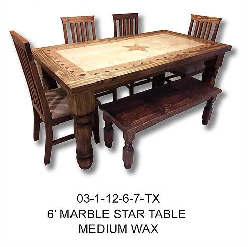 6 Marble Star Table Plus 4 Chairs And 1 Bench La Hacienda