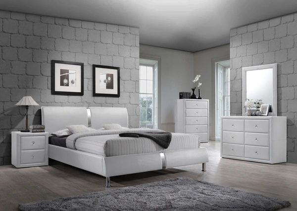 Enzo Queen White Bedroom Set Queen Bed Dresser Mirror And