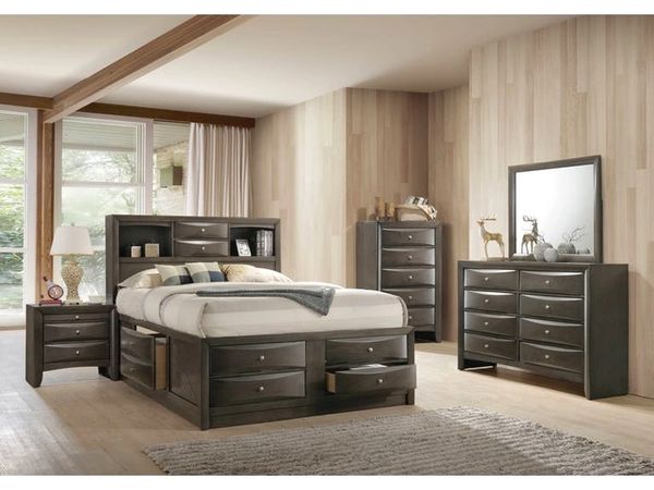 Emily Gray Storage King Bedroom Set Bed Dresser Mirror Nightstand