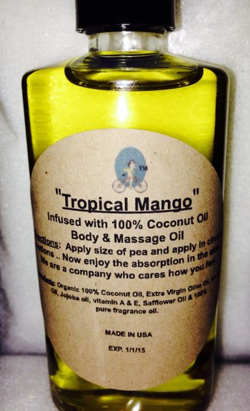 "Tropical Mango" Coconut Oil Infused Body and Massage Oil 4 oz