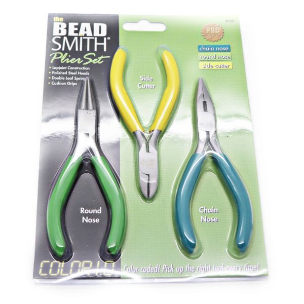 3-Piece Economy Plier Set, Color-Coded Jewelry Making and Repair Kit