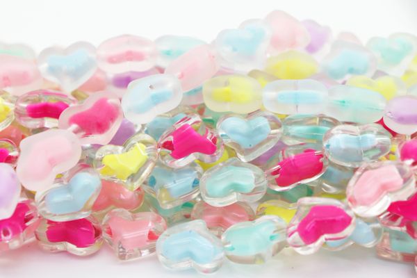 Multi-Colored Heart Shaped Acrylic Beads Frosted/Glossy 14/22mm