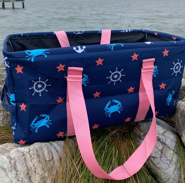 open utility tote, turtle bag, blue crab