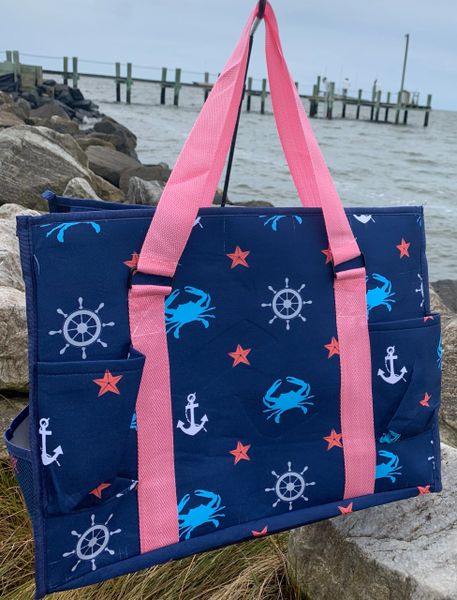 open utility tote, turtle bag, blue crab