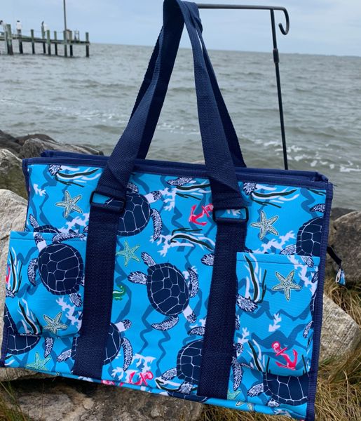 open utility tote, turtle bag, blue crab