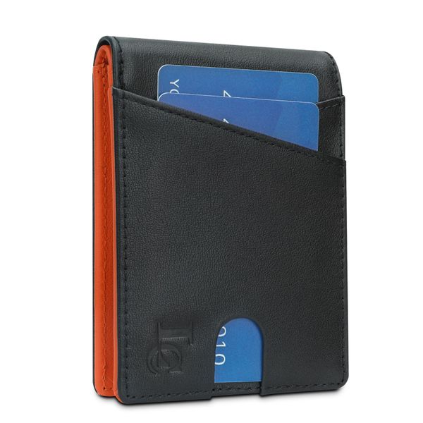 LC Bifold Genuine Nappa Leather Men's Minimalist RFID Blocking 6 Credit Card Slot Sleek Design Wallet with Window I.D