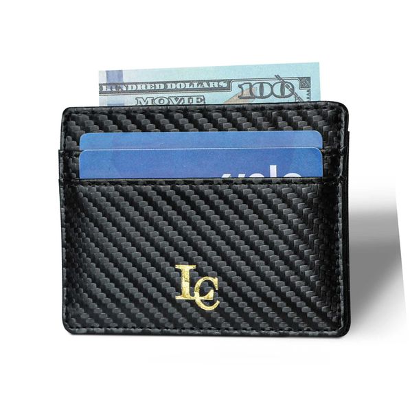 LC Full Grain Carbon Leather RFID Credit Card Case with Window I.D