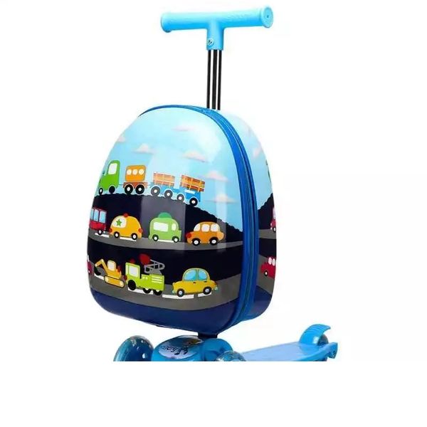 LC Ride On Luggage Hardside 16" Foldable Travel Scooter Suitcase for Kids