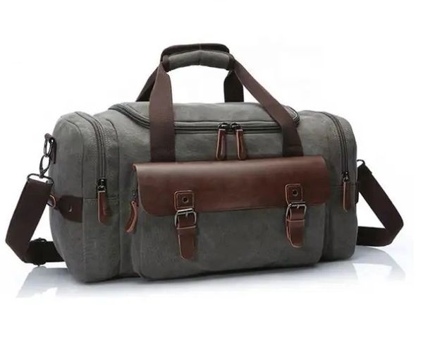 LC Canvas with Leather Sport Gym Travel Weekend Duffle Bag - Grey