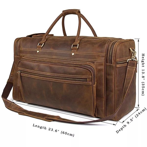 LC Genuine Leather Large Capacity Business Weekender Travel Duffel Bag -  Tan/Brown