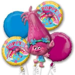 SALE - Queen Poppy Trolls Birthday Foil Balloon Bouquet - 5pcs