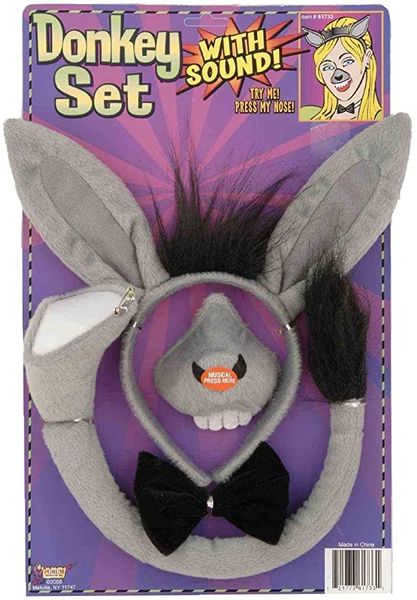Donkey Accessory Set with Sound, Donkey Ears, Donkey Tail - Animal Costumes - Halloween Spirit - under $20