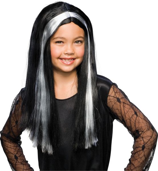 *Witch Wig, Girls - Black & White Streaked Hair - Halloween Sale