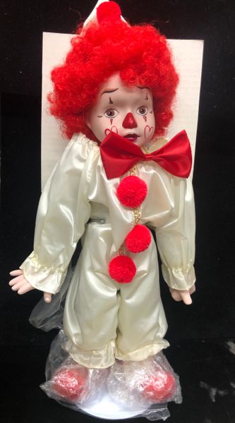 DOLL SALE - Rare Vintage Porcelain Clown Doll, Sweety, Short Red Curly Hair, 16in - 1990