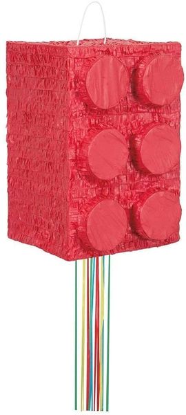 3D Red Lego Pinata - Building Blocks Birthday, Pull String - Birthday Party Sale