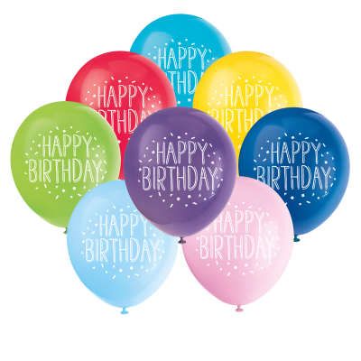 20 Happy Birthday Latex Balloons, Assorted Colors, 9in