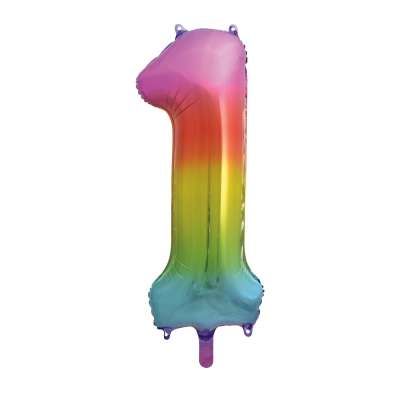 1st Birthday Rainbow Number Shape Foil Megaloon Balloon, 34in