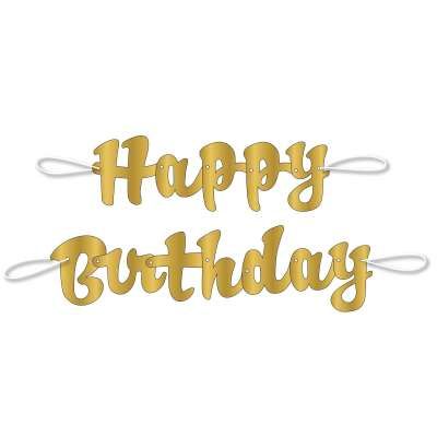 Gold Script Happy Birthday Banner, 7ft