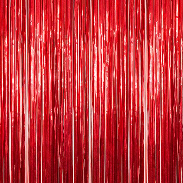 Red Metallic Fringe Foil Curtain Decoration- 3 x 8ft