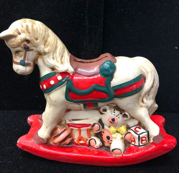 Christmas Holiday Rocking Horse Piggy Bank, Ceramic Figurine - Holiday Sale
