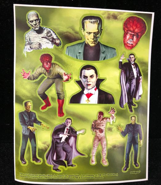 BOGO SALE - Universal Studios Monsters Stickers, 1 Sheet - Licensed - Halloween Spirit - under $20