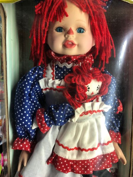 DOLL SALE - Rare Porcelain Rag Doll, Red Yarn Hair, Clown Doll, 16in, By Kingsgate