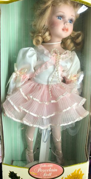 DOLL SALE - Rare Porcelain Ballerina Doll, Blonde Hair, Pink Dress - 16in - By Kingsgate