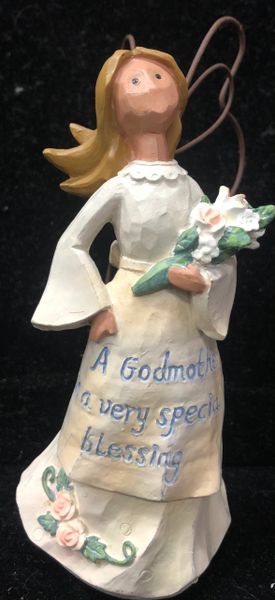 *A Godmother is a very special blessing, Sculptured Angel Figure with Wired Wings, 5in - by Ganz