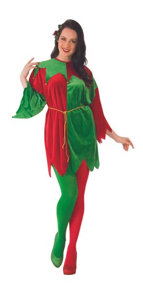 *Jolly Elf Tunic Costume, Adult, Unisex - Red, Green - Christmas Holiday Helper - After Halloween Sale