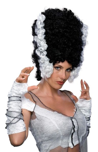 *Bride of Frankenstein Tall Beehive Black Wig Costume Accessory, Women's - White Streaked Hair - Halloween Monsters