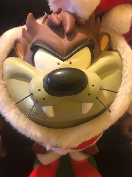Rare Looney Tunes Christmas Animated Tazmanian Devil Santa Figure, 13in - Christmas- Holiday Novelty Gifts