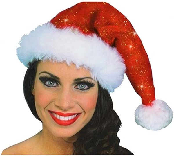 *Deluxe Sparkle Red Santa Hat with Fur Trim - Christmas Holiday