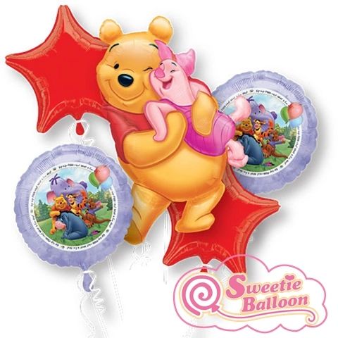 BOGO SALE - Winnie the Pooh, Piglet Happy Birthday Foil Balloons - Bouquet - 5pcs