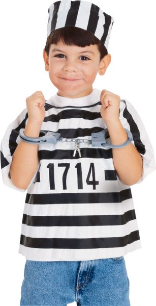 Kids Prisoner Costume Kit, Jailbird - Dress-Up, Striped - Purim - Halloween Sale - under $20