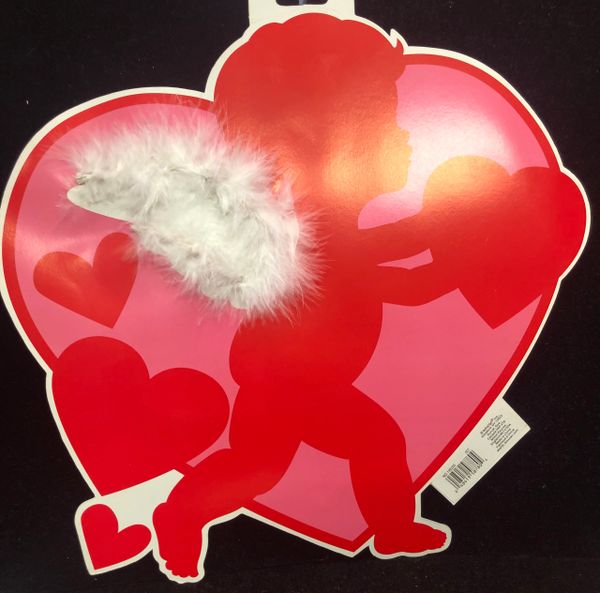 Heart Shape Cupid Cutout, 12in - Door, Window Valentines Decoration with Feathers