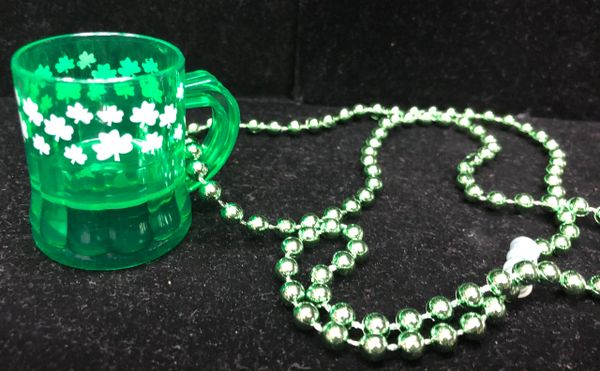St. Patrick's Day Green Shot Glass Necklace with Shamrocks - Clovers