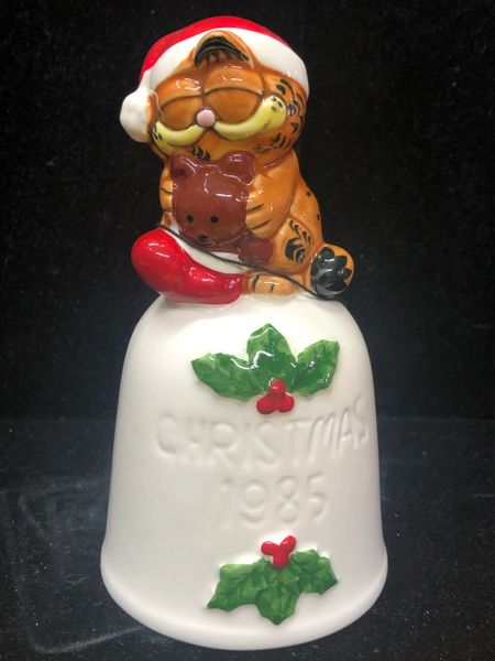 *Rare Vintage Garfield & Pooky Christmas 1985 Bell, Porcelain Bell, 5in - By Enesco - Holiday Sale