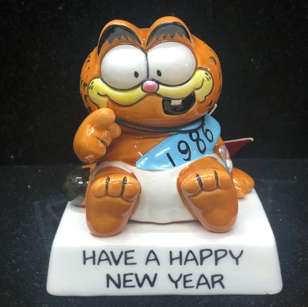 Rare Vintage Porcelain Garfield Happy New Year Figure, 5in - 1978