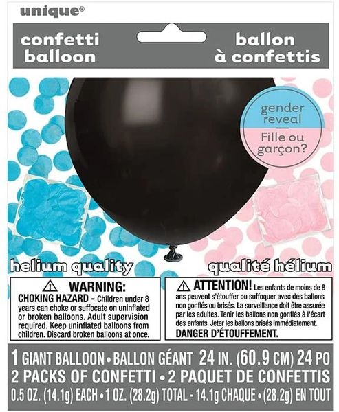 BOGO SALE - Gender Reveal Latex Balloon, 24in - Baby Shower - Pink, Blue, Confetti, Black