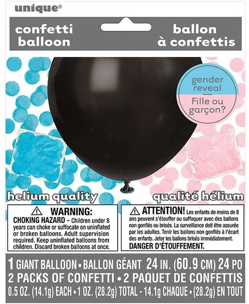 *Gender Reveal Confetti Latex Balloon, 24in - Baby Shower Party