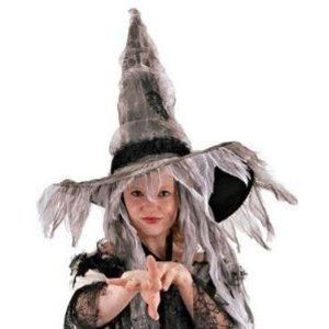 Deluxe Ghostly Coffin Witch Hat - Black, Gray - Halloween Spirit